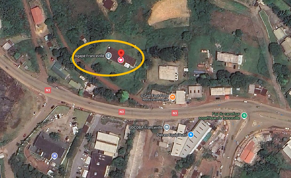 Vue satellite de la paroisse AGAPE Franceville